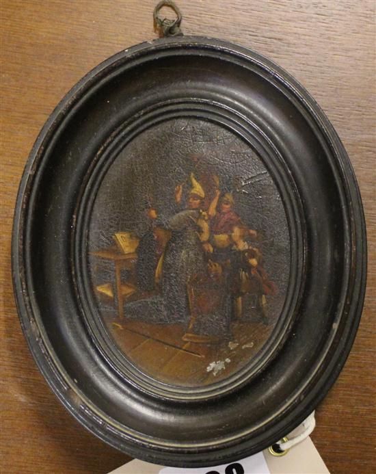 19C miniature on metal - Dutch? scene of musicians